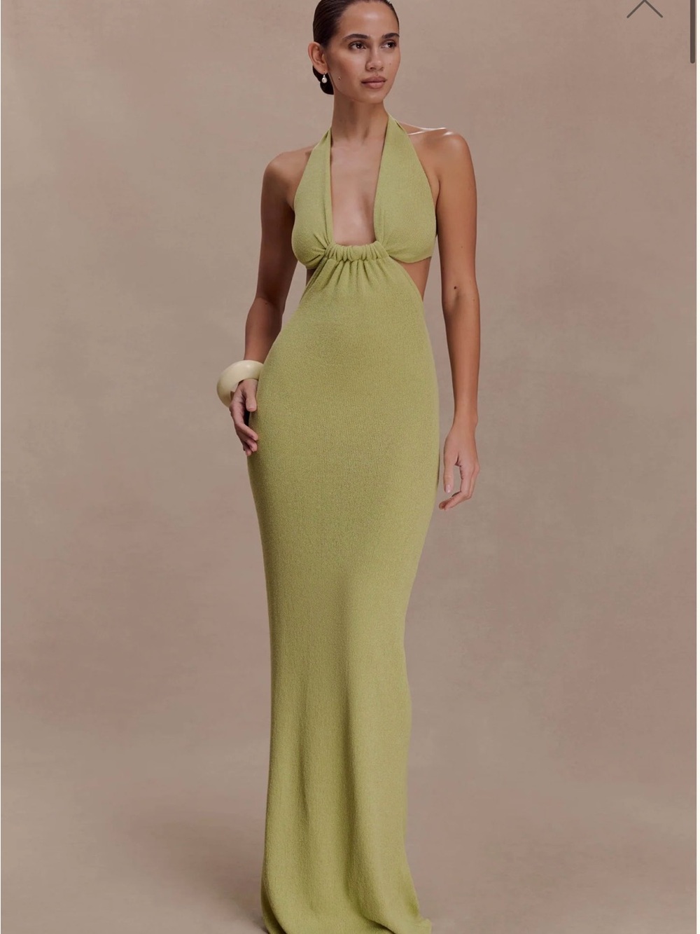 Meshki Theresea Halter Knit Maxi Dress - Light Olive
